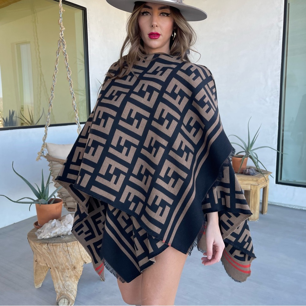 FENDI multicolor wool and silk poncho